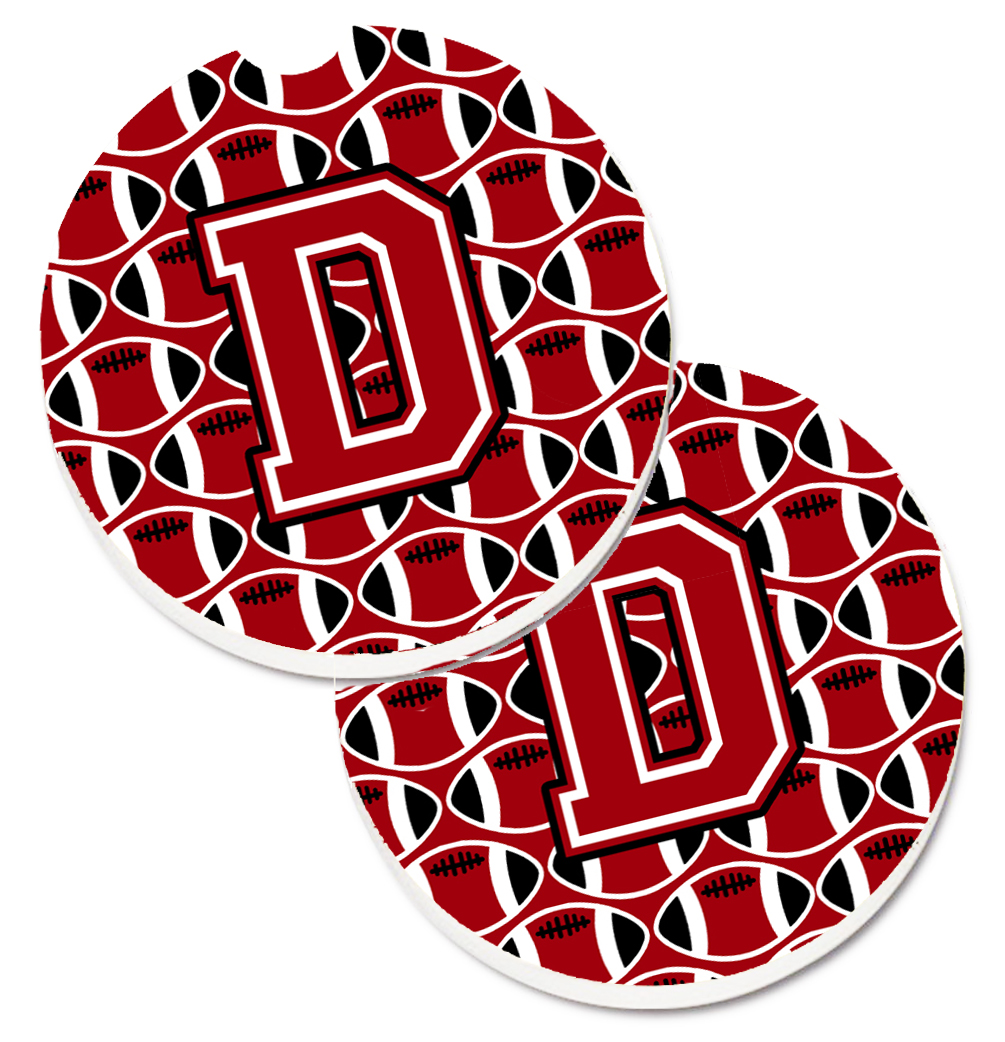 CJ1073-DCARC Letter D Football Red with Black & White Set of 2 Cup Holder Car Coaster