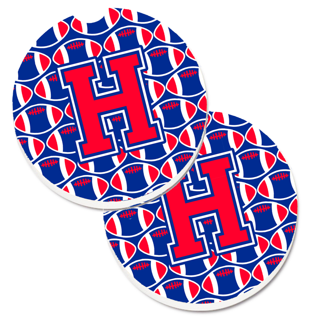 CJ1076-HCARC Letter H Football Harvard Crimson & Yale Blue Set of 2 Cup Holder Car Coaster