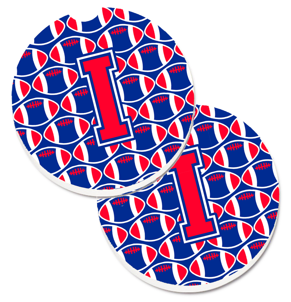 CJ1076-ICARC Letter I Football Harvard Crimson & Yale Blue Set of 2 Cup Holder Car Coaster
