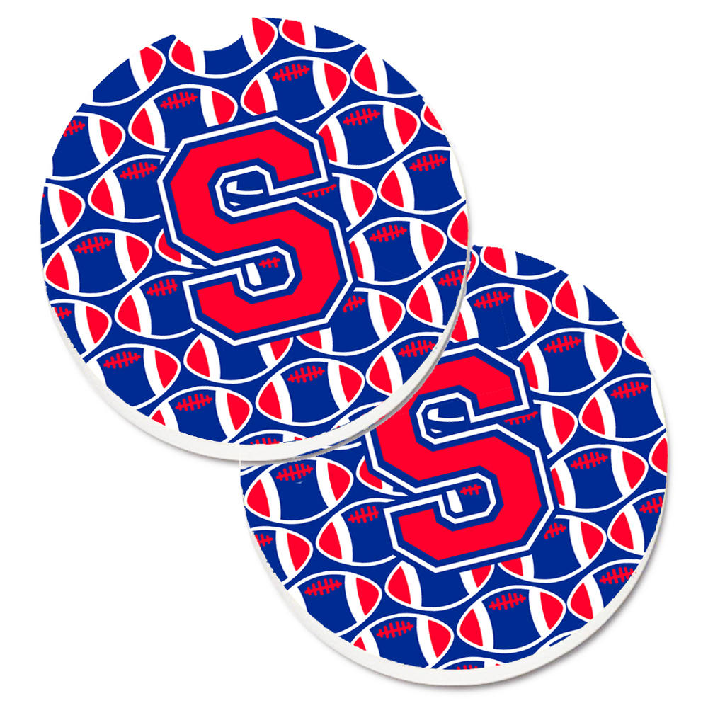 CJ1076-SCARC Letter S Football Harvard Crimson & Yale Blue Set of 2 Cup Holder Car Coaster