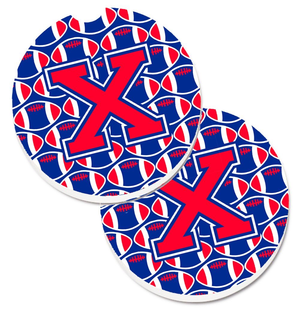 CJ1076-XCARC Letter X Football Harvard Crimson & Yale Blue Set of 2 Cup Holder Car Coaster