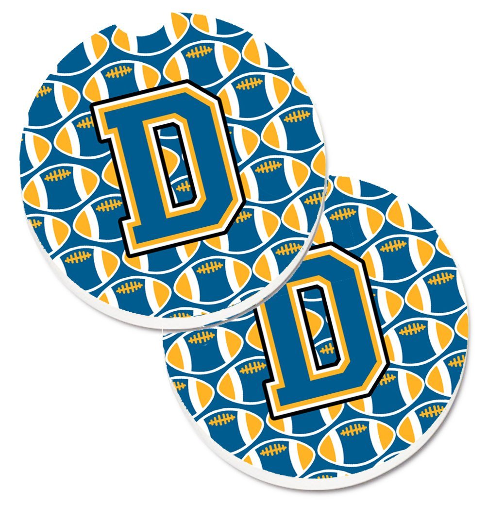CJ1077-DCARC Letter D Football Blue & Gold Set of 2 Cup Holder Car Coaster