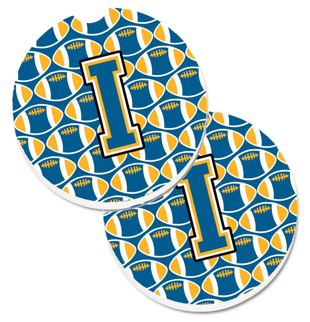 CJ1077-ICARC Letter I Football Blue & Gold Set of 2 Cup Holder Car Coaster