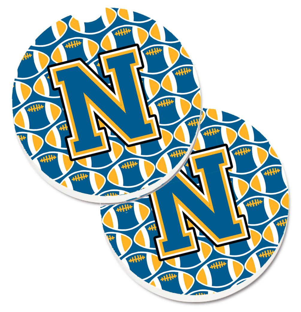 CJ1077-NCARC Letter N Football Blue & Gold Set of 2 Cup Holder Car Coaster