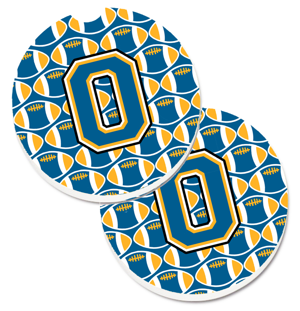 CJ1077-OCARC Letter O Football Blue & Gold Set of 2 Cup Holder Car Coaster