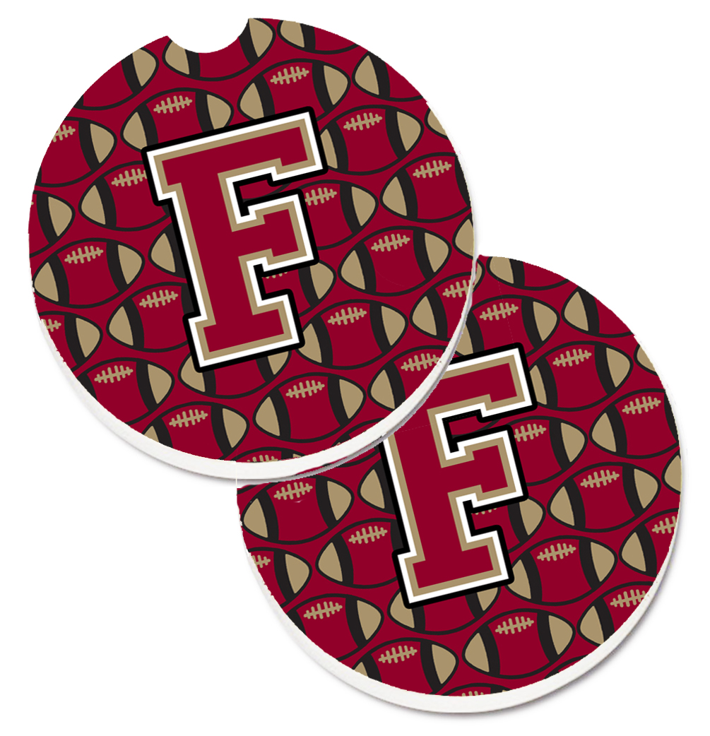 CJ1078-FCARC Letter F Football Garnet & Gold Set of 2 Cup Holder Car Coaster