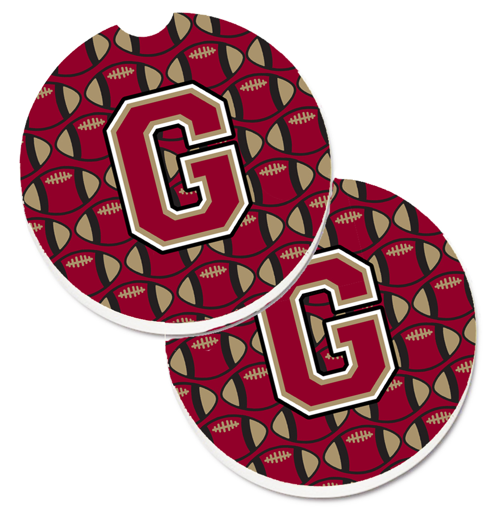 CJ1078-GCARC Letter G Football Garnet & Gold Set of 2 Cup Holder Car Coaster