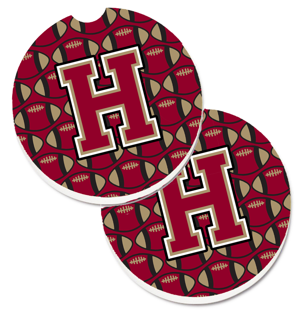 CJ1078-HCARC Letter H Football Garnet & Gold Set of 2 Cup Holder Car Coaster