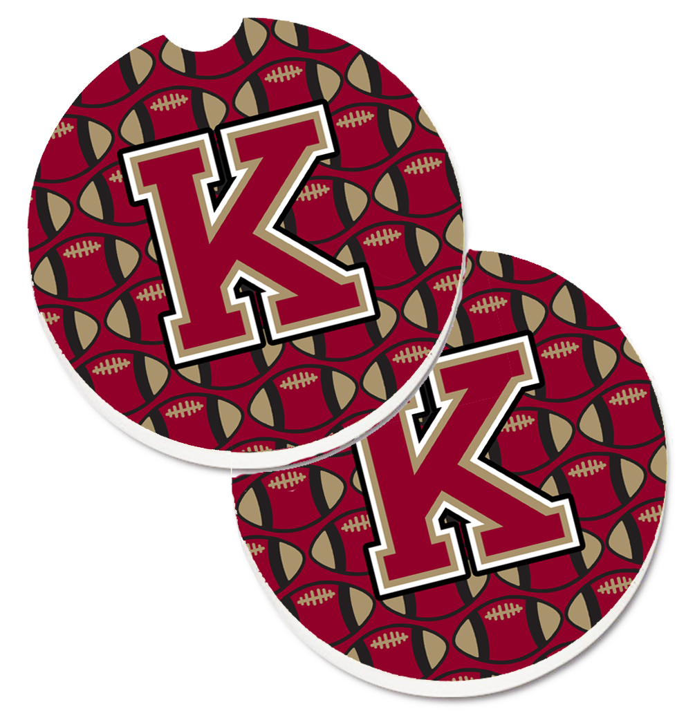 CJ1078-KCARC Letter K Football Garnet & Gold Set of 2 Cup Holder Car Coaster