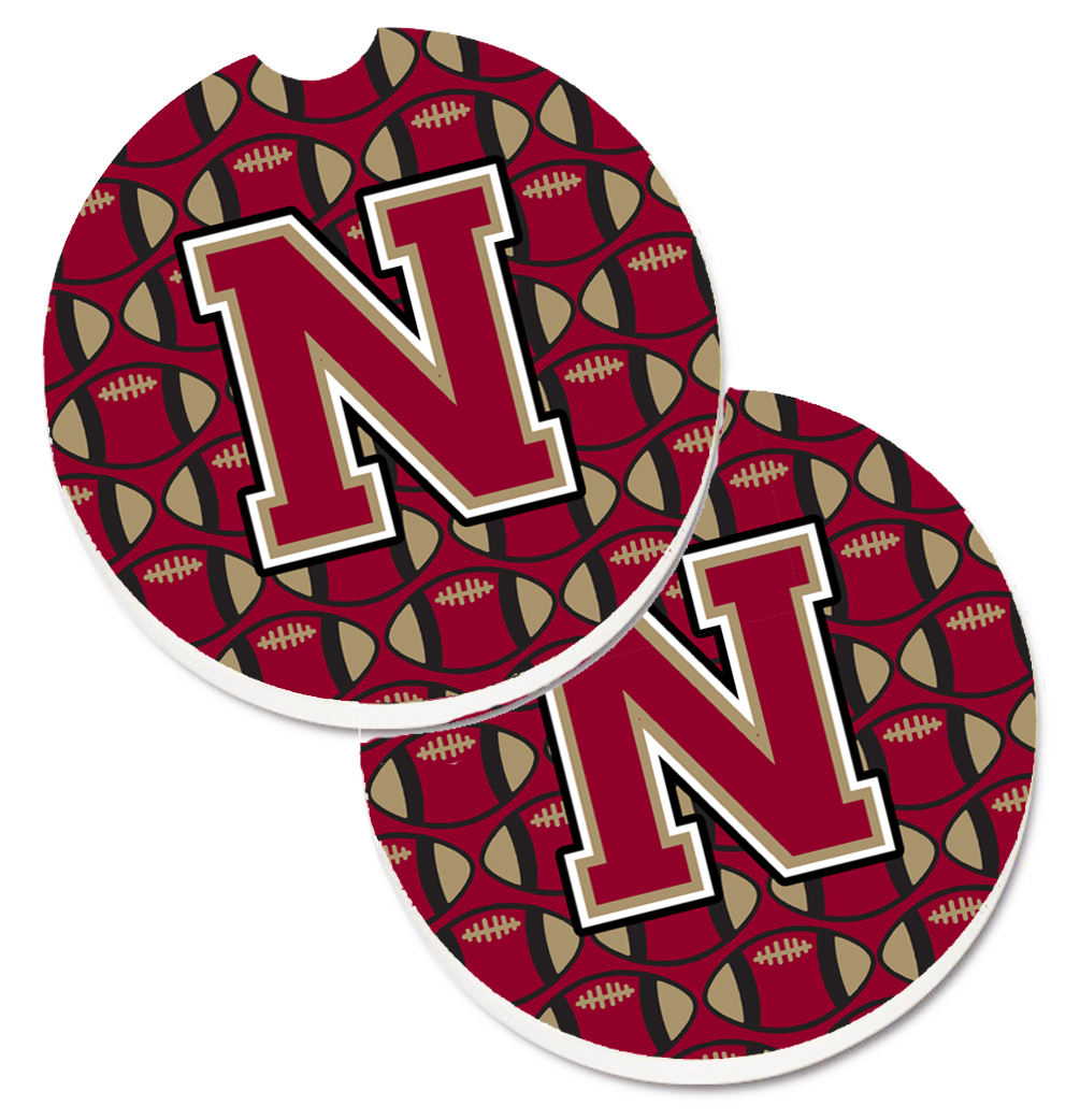 CJ1078-NCARC Letter N Football Garnet & Gold Set of 2 Cup Holder Car Coaster