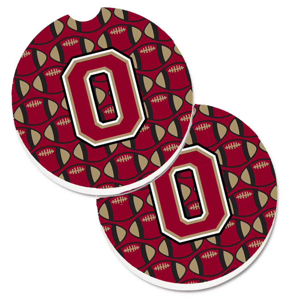 CJ1078-OCARC Letter O Football Garnet & Gold Set of 2 Cup Holder Car Coaster