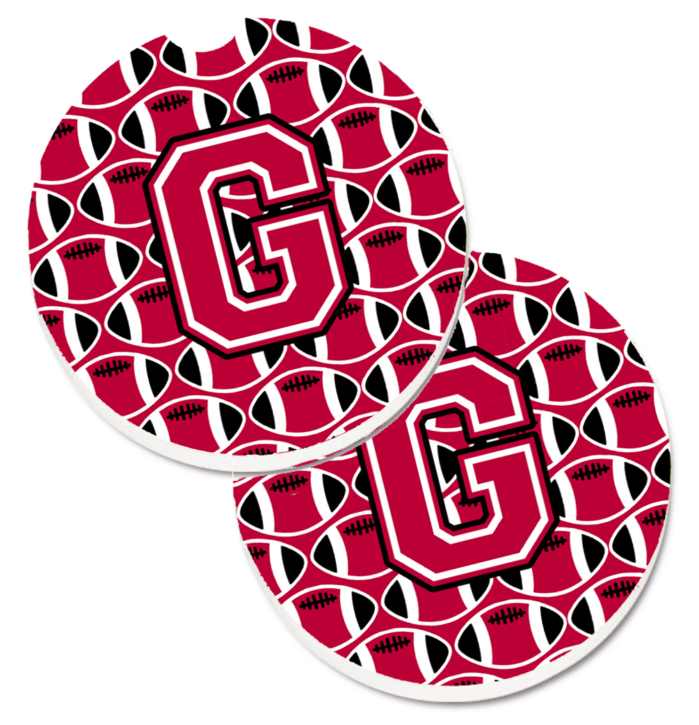 CJ1079-GCARC Letter G Football Crimson & White Set of 2 Cup Holder Car Coaster