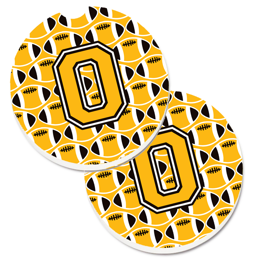 CJ1080-OCARC Letter O Football Black with Old Gold & White Set of 2 Cup Holder Car Coaster