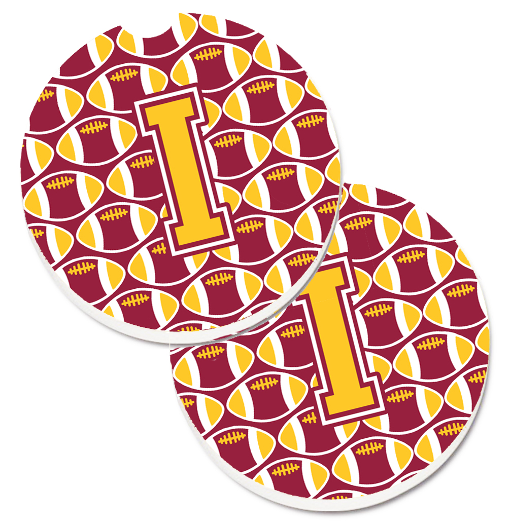 CJ1081-ICARC Letter I Football Maroon & Gold Set of 2 Cup Holder Car Coaster