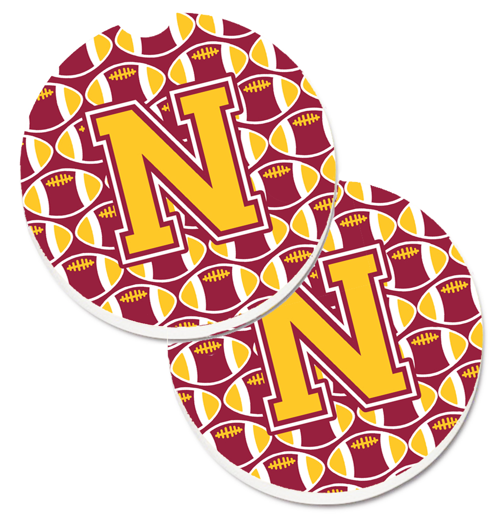 CJ1081-NCARC Letter N Football Maroon & Gold Set of 2 Cup Holder Car Coaster