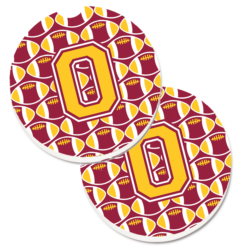 CJ1081-OCARC Letter O Football Maroon & Gold Set of 2 Cup Holder Car Coaster