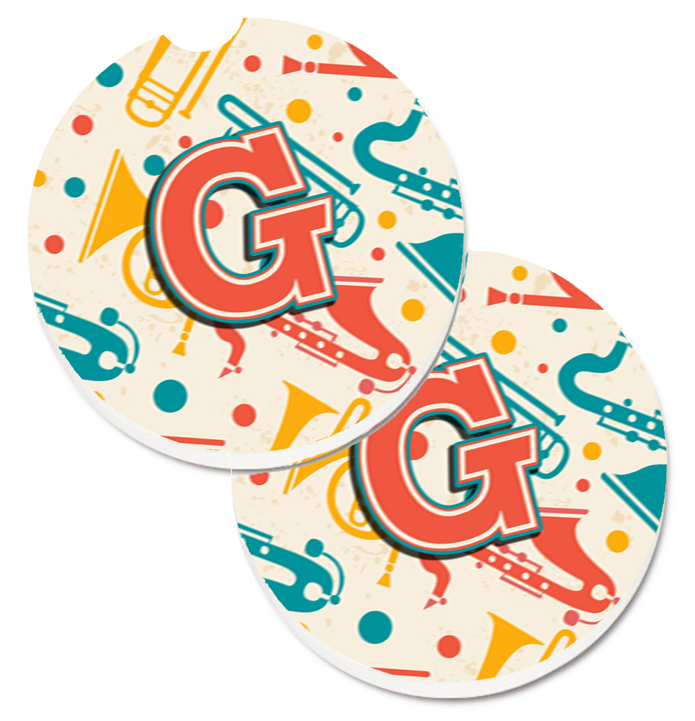 CJ2001-GCARC Letter G Retro Teal Orange Musical Instruments Initial Set of 2 Cup Holder Car Coaster