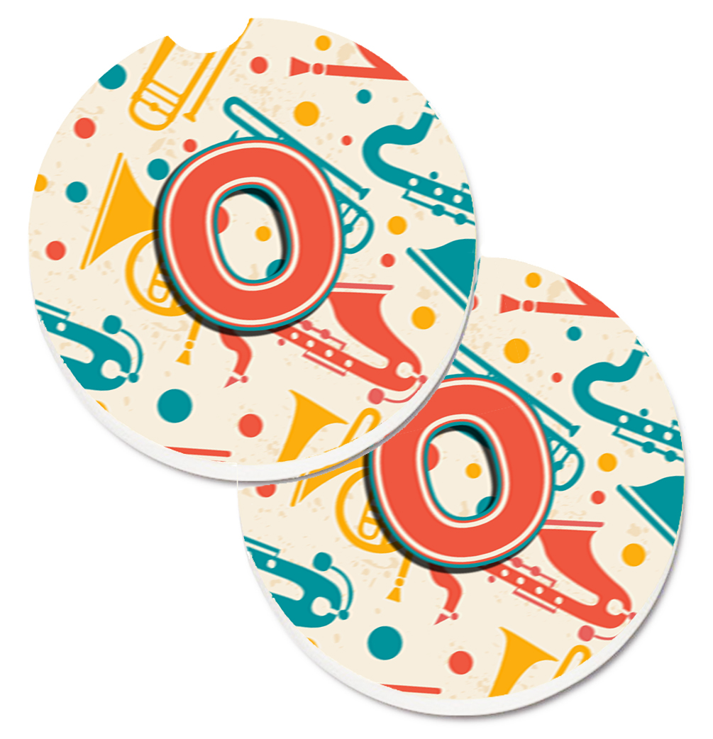 CJ2001-OCARC Letter O Retro Teal Orange Musical Instruments Initial Set of 2 Cup Holder Car Coaster