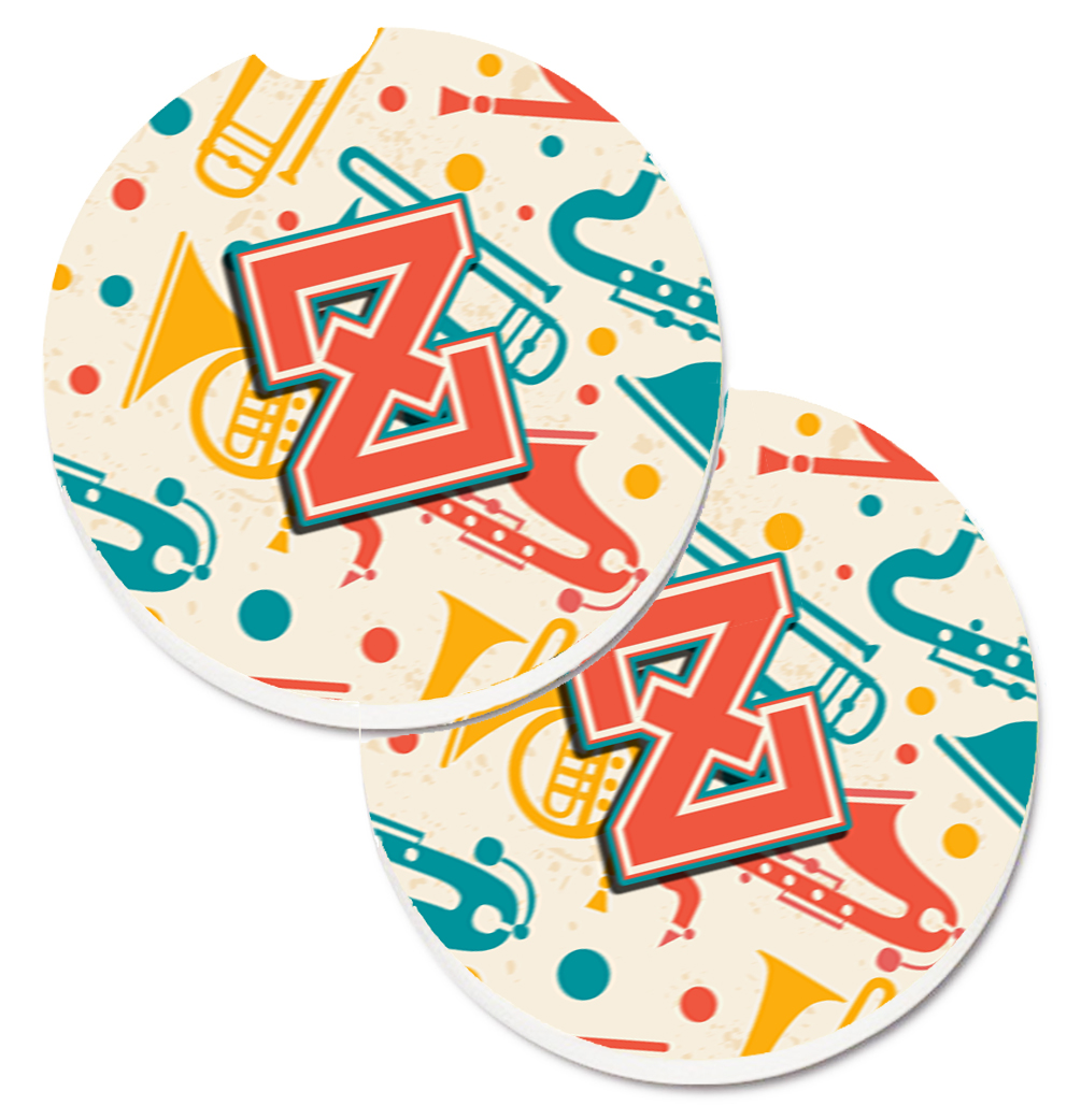 CJ2001-ZCARC Letter Z Retro Teal Orange Musical Instruments Initial Set of 2 Cup Holder Car Coaster