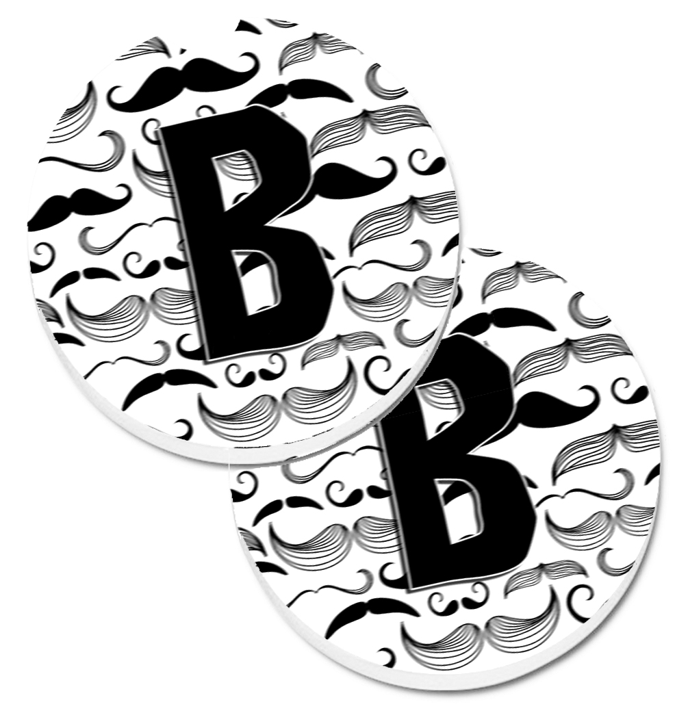 CJ2009-BCARC Letter B Moustache Initial Set of 2 Cup Holder Car Coaster