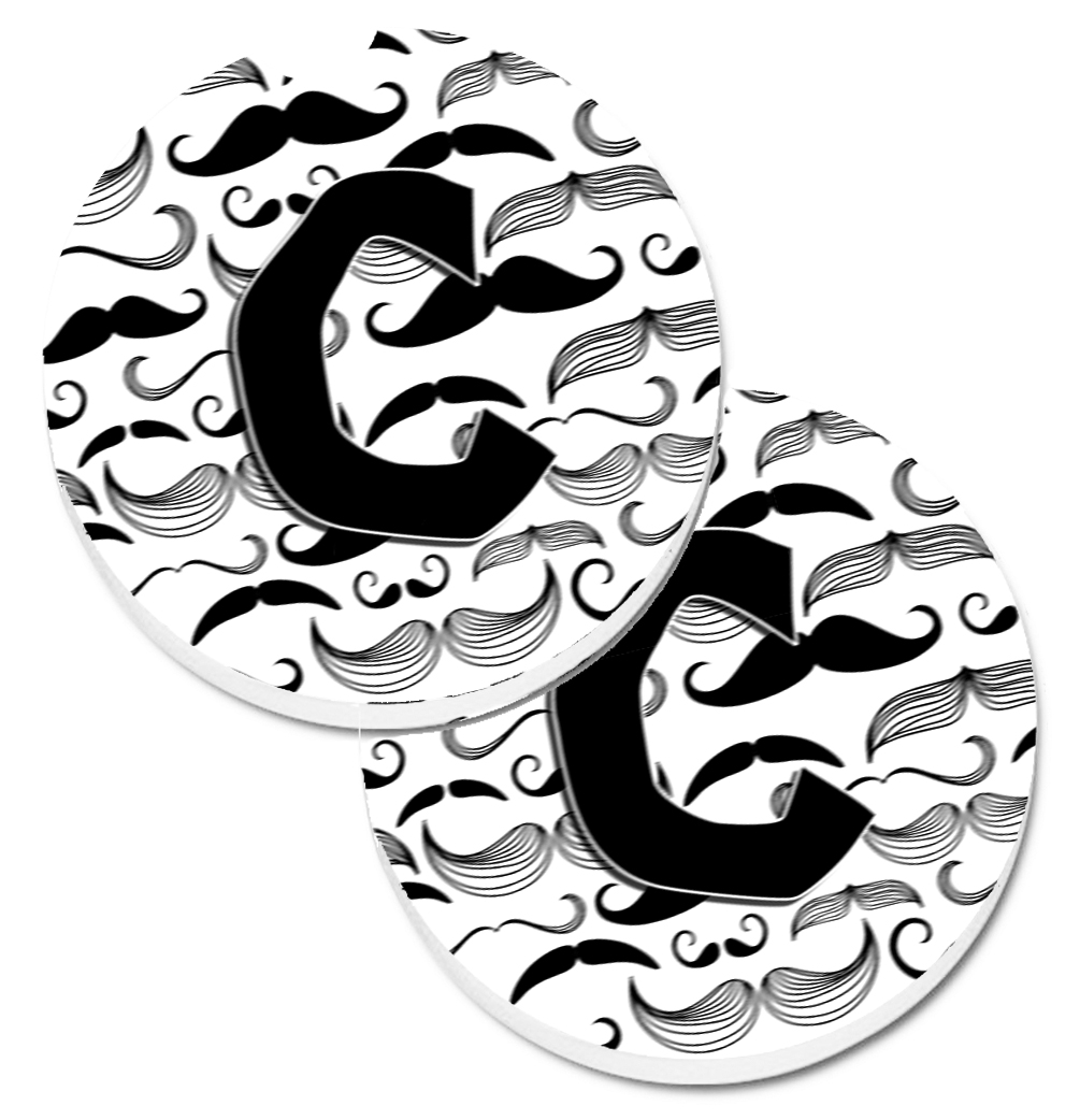 CJ2009-CCARC Letter C Moustache Initial Set of 2 Cup Holder Car Coaster