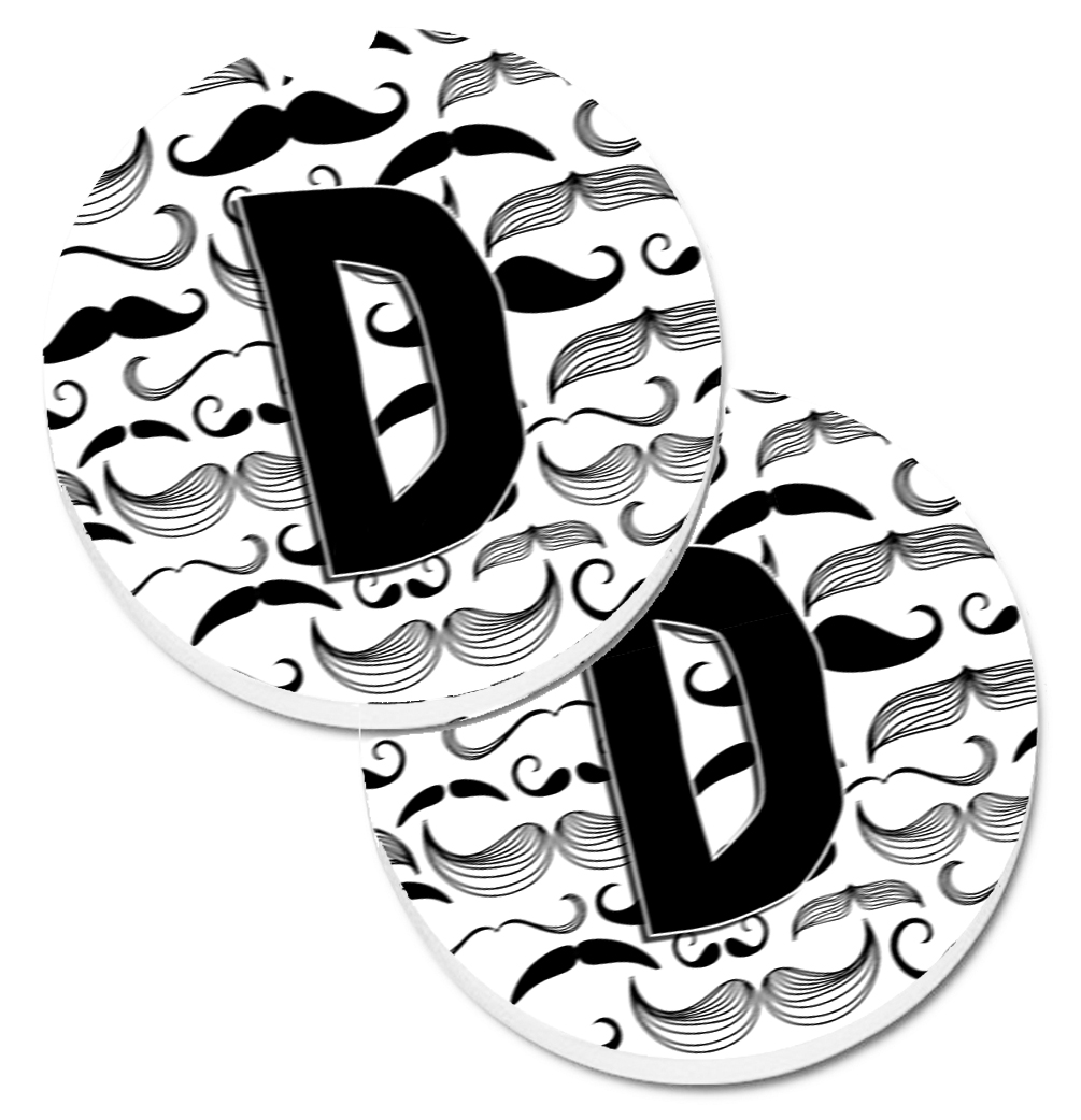 CJ2009-DCARC Letter D Moustache Initial Set of 2 Cup Holder Car Coaster