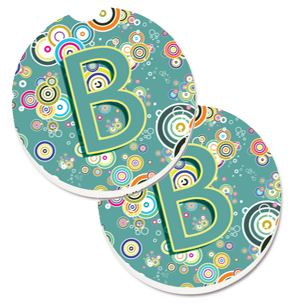 CJ2015-BCARC Letter B Circle Circle Teal Initial Alphabet Set of 2 Cup Holder Car Coaster