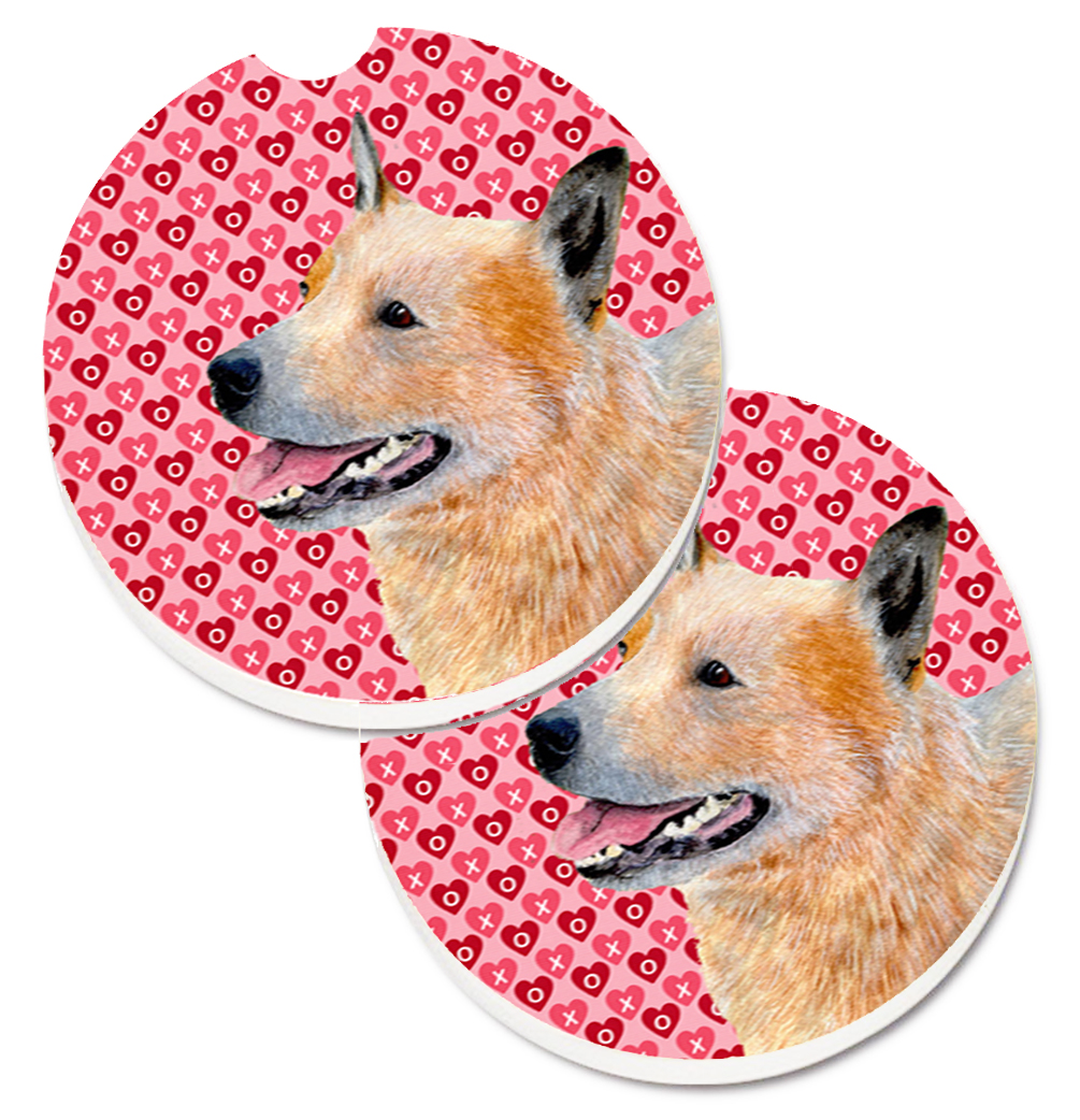 LH9137CARC Australian Cattle Dog Hearts Love Valentines Day Set of 2 Cup Holder Car Coaster