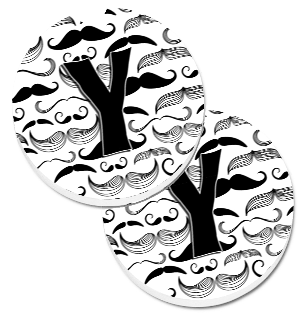Letter Y Moustache Initial Set of 2 Cup Holder Car Coaster