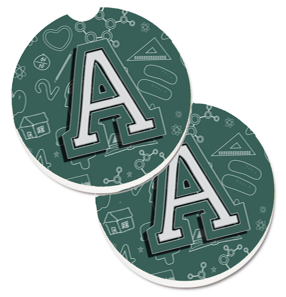 CJ2010-ACARC Letter A Back to School Initial Set of 2 Cup Holder Car Coaster