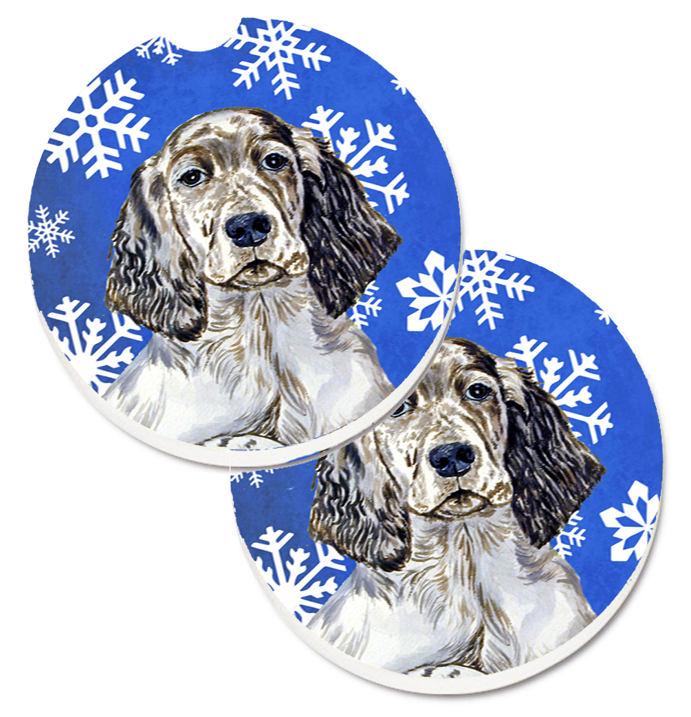 LH9277CARC English Setter Winter Snowflakes Holiday Set of 2 Cup Holder Car Coaster