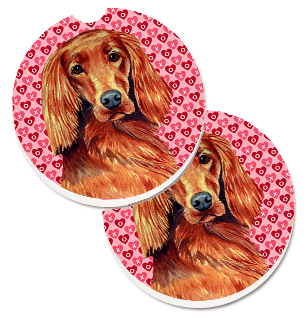 LH9164CARC Irish Setter Hearts Love & Valentines Day Portrait Set of 2 Cup Holder Car Coaster