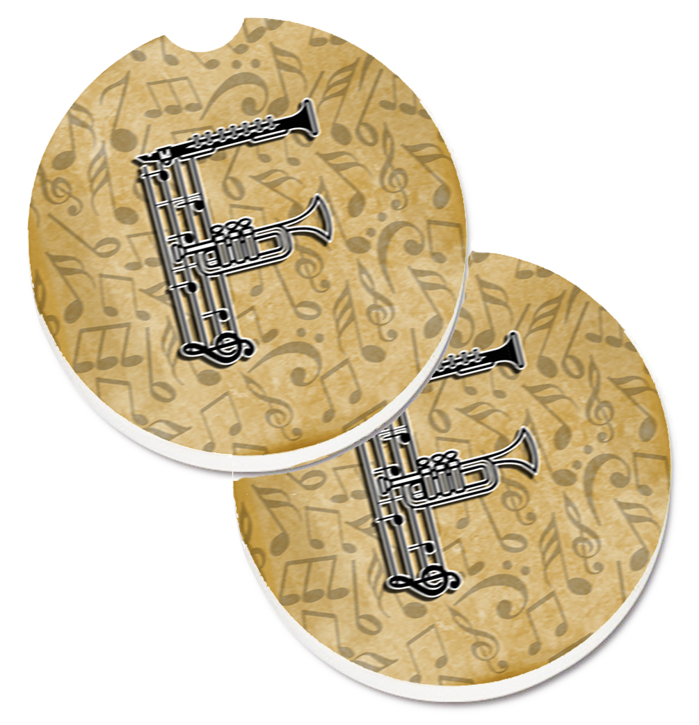 CJ2004-FCARC Letter F Musical Instrument Alphabet Set of 2 Cup Holder Car Coaster