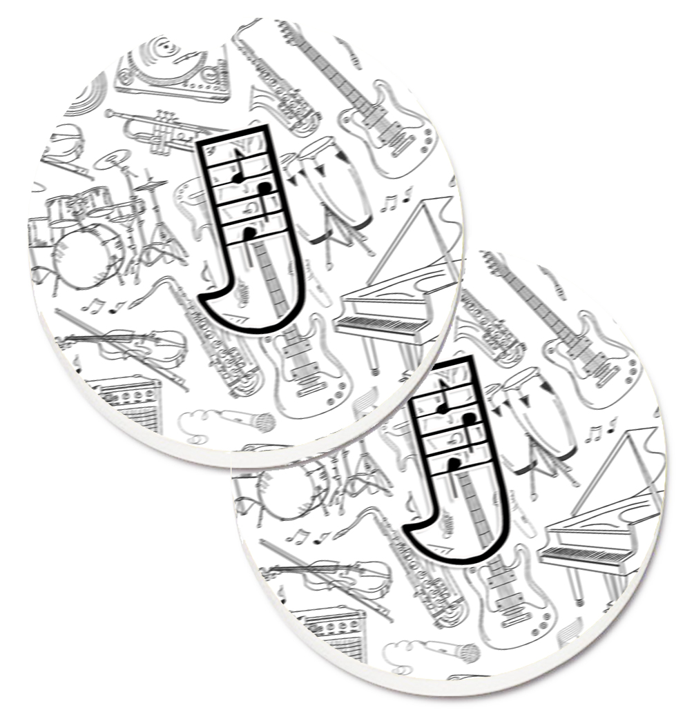 CJ2007-JCARC Letter J Musical Note Letters Set of 2 Cup Holder Car Coaster