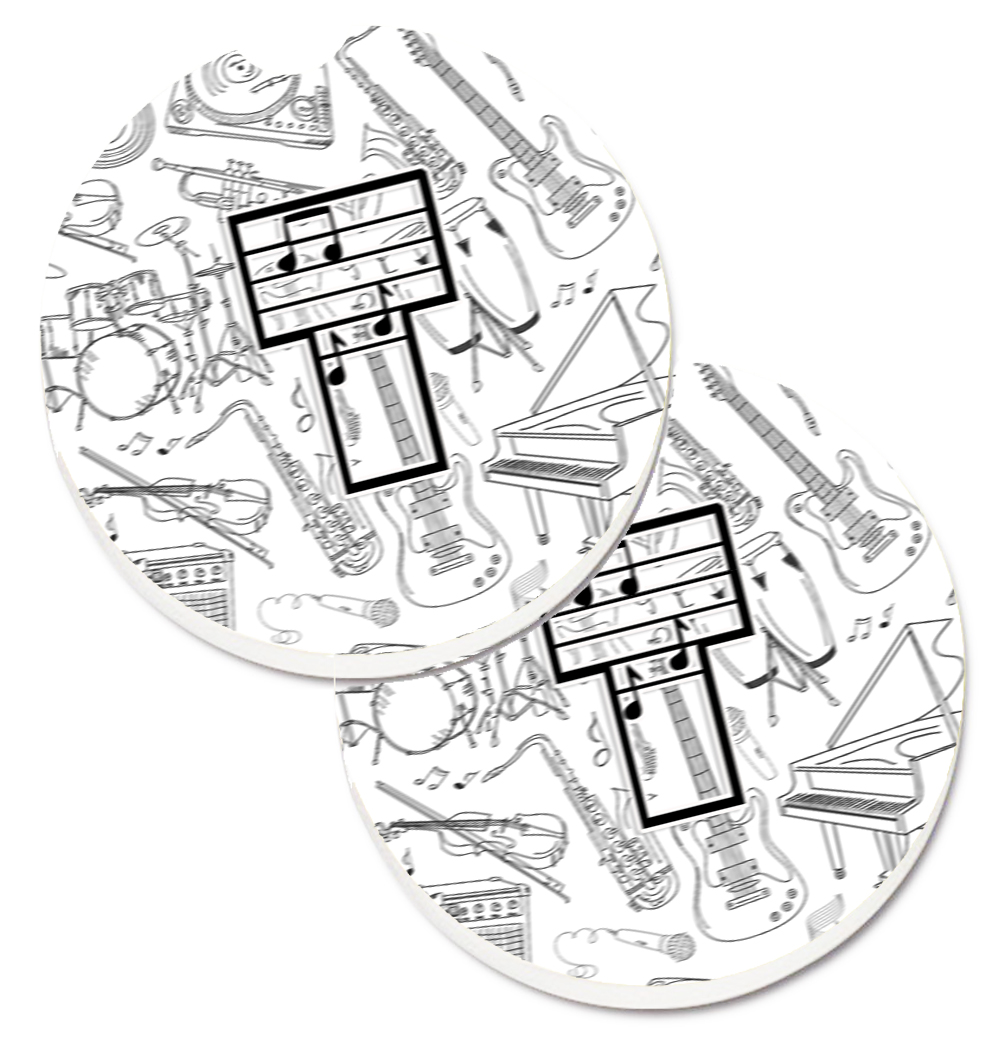 CJ2007-TCARC Letter T Musical Note Letters Set of 2 Cup Holder Car Coaster