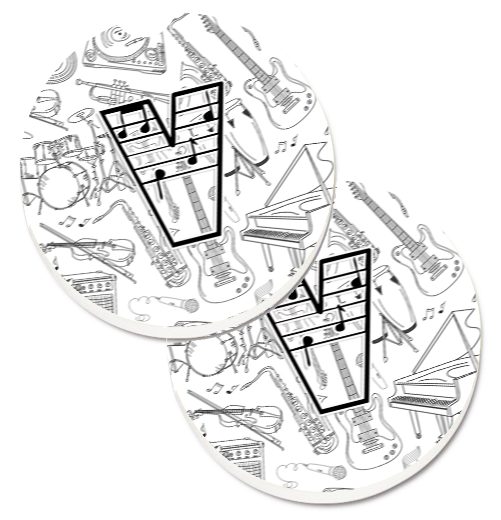 CJ2007-VCARC Letter V Musical Note Letters Set of 2 Cup Holder Car Coaster