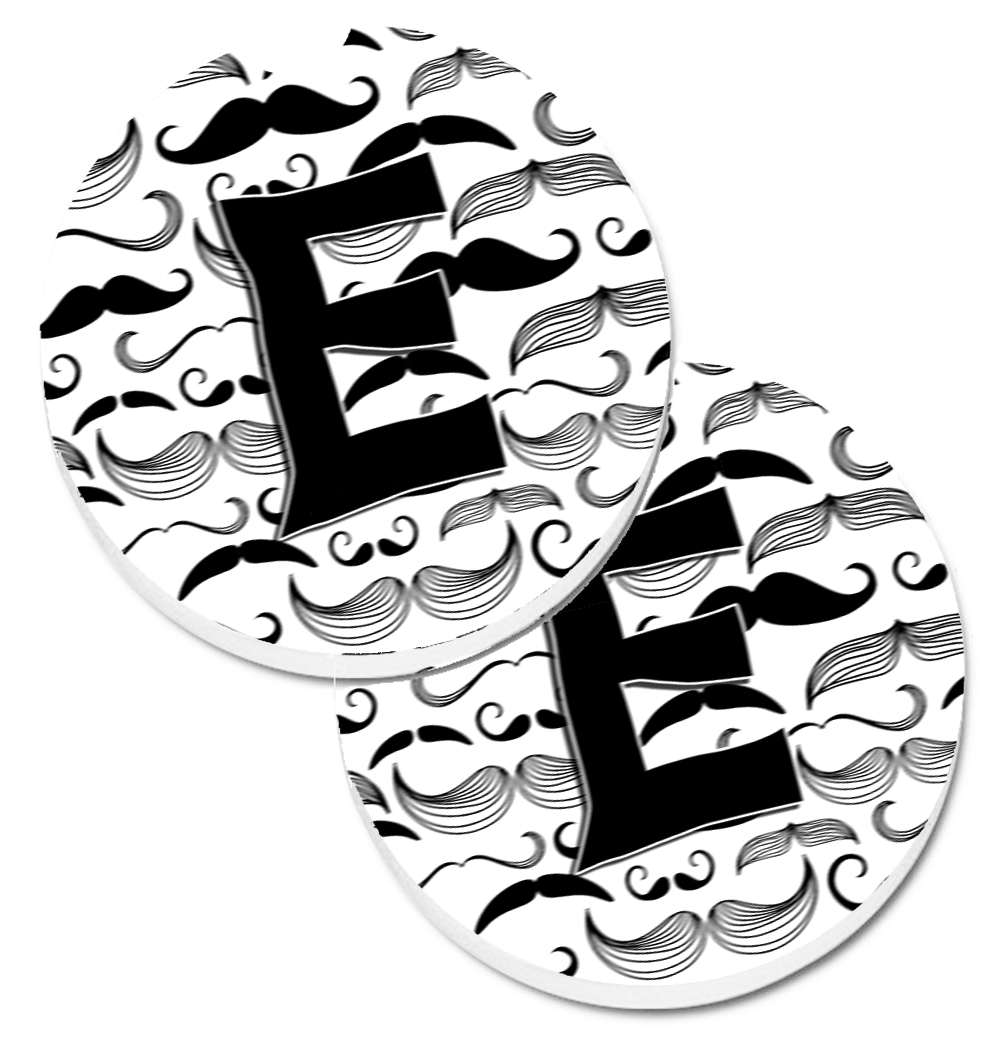CJ2009-ECARC Letter E Moustache Initial Set of 2 Cup Holder Car Coaster