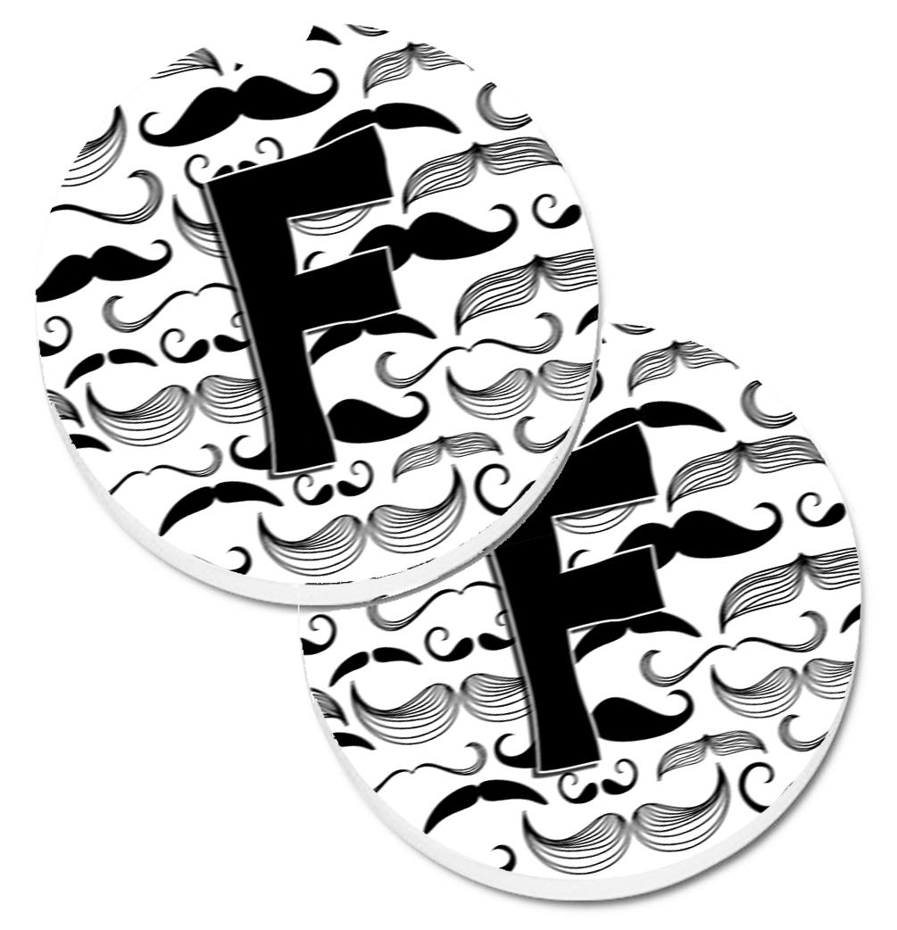 Letter F Moustache Initial Set of 2 Cup Holder Car Coaster