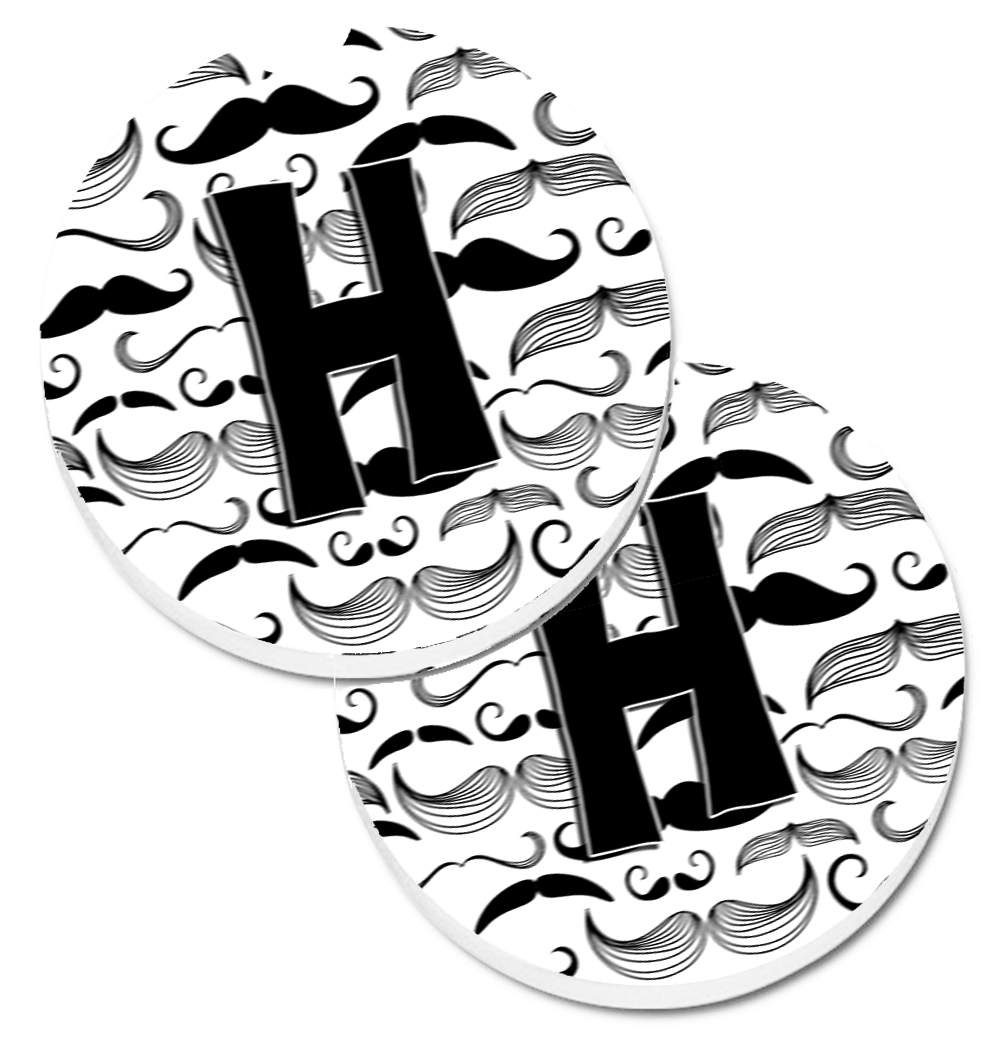 Letter H Moustache Initial Set of 2 Cup Holder Car Coaster
