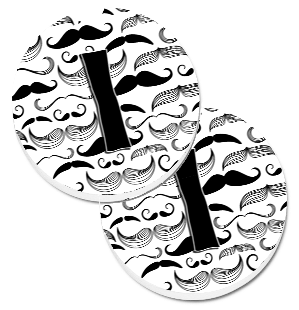 CJ2009-ICARC Letter I Moustache Initial Set of 2 Cup Holder Car Coaster