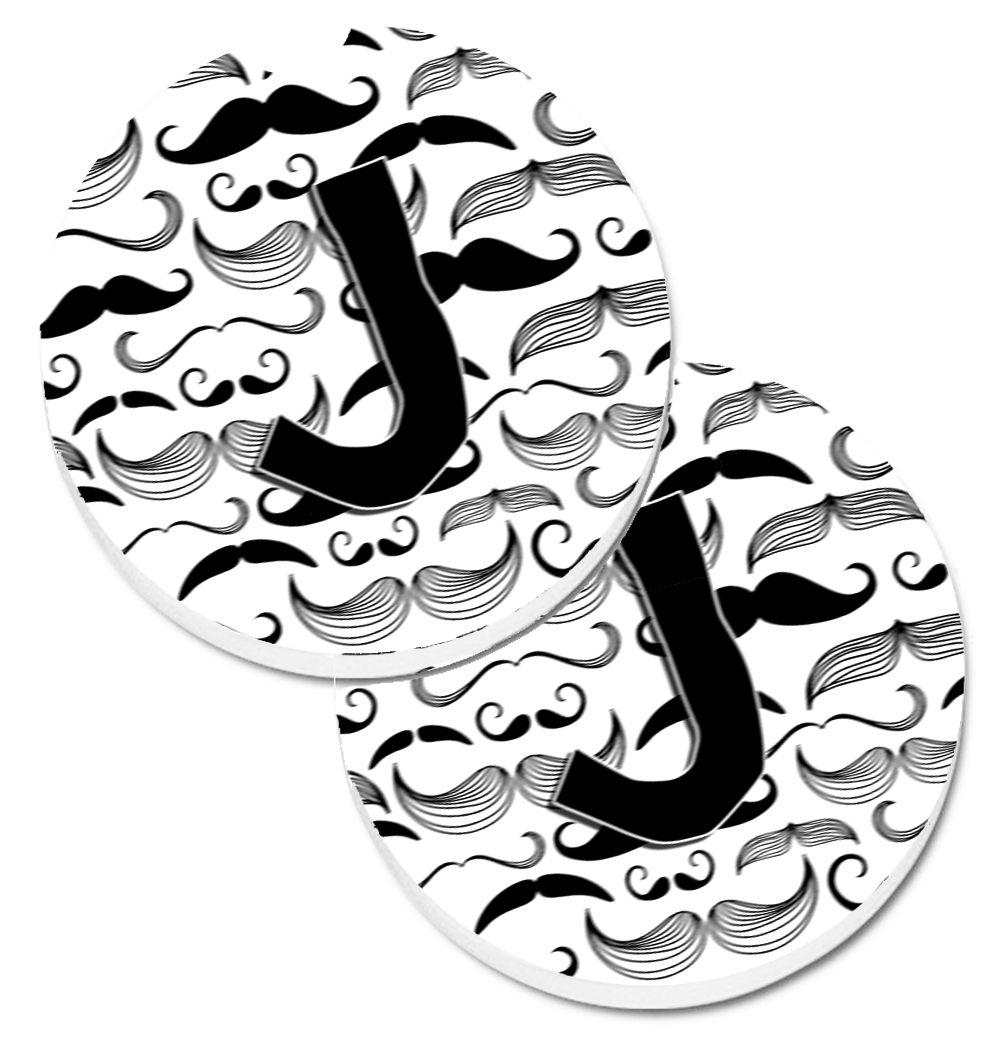 CJ2009-JCARC Letter J Moustache Initial Set of 2 Cup Holder Car Coaster