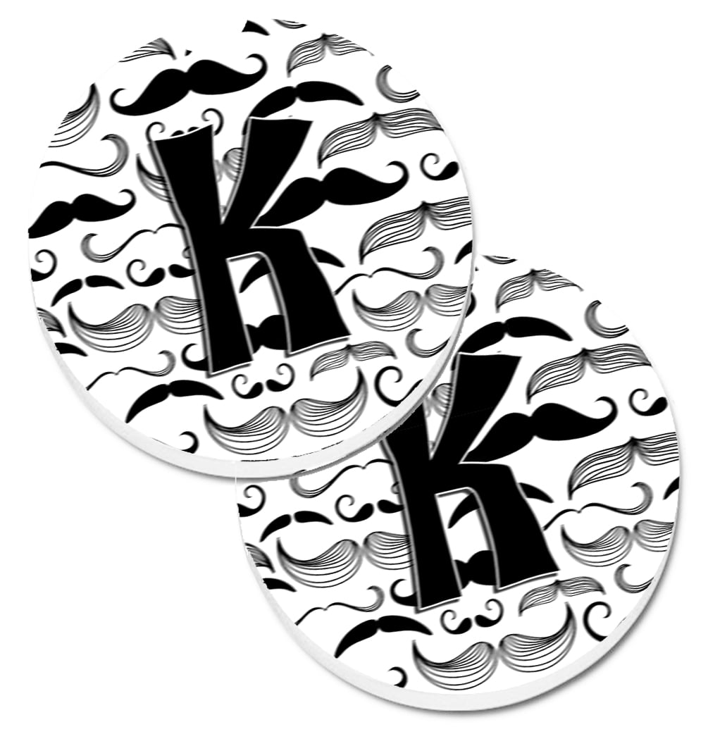 CJ2009-KCARC Letter K Moustache Initial Set of 2 Cup Holder Car Coaster