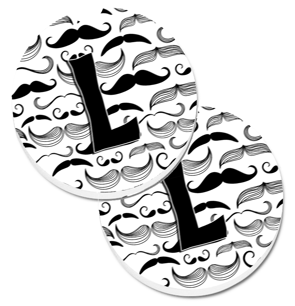 CJ2009-LCARC Letter L Moustache Initial Set of 2 Cup Holder Car Coaster