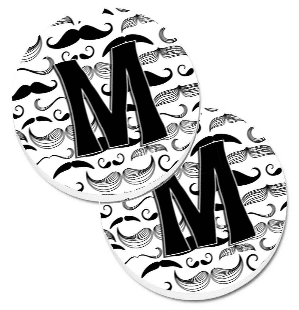 CJ2009-MCARC Letter M Moustache Initial Set of 2 Cup Holder Car Coaster