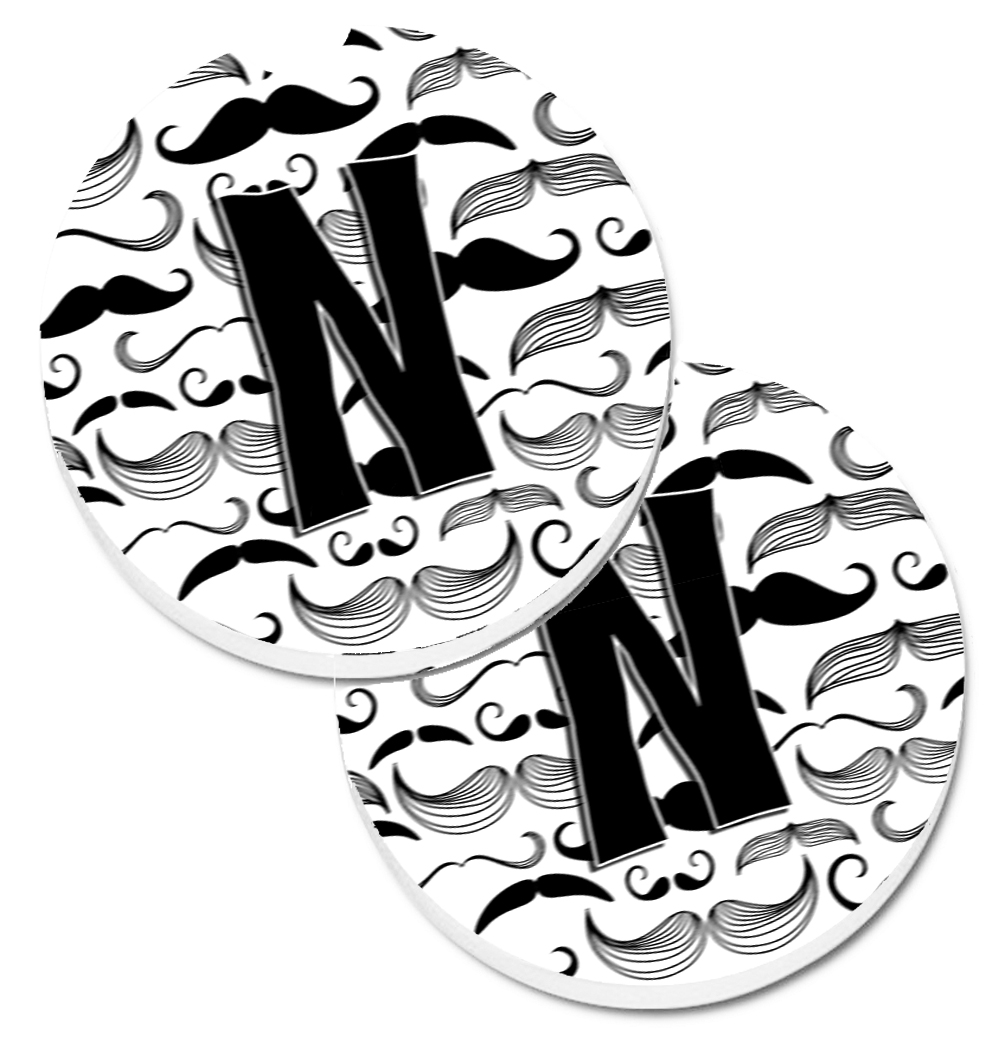 CJ2009-NCARC Letter N Moustache Initial Set of 2 Cup Holder Car Coaster
