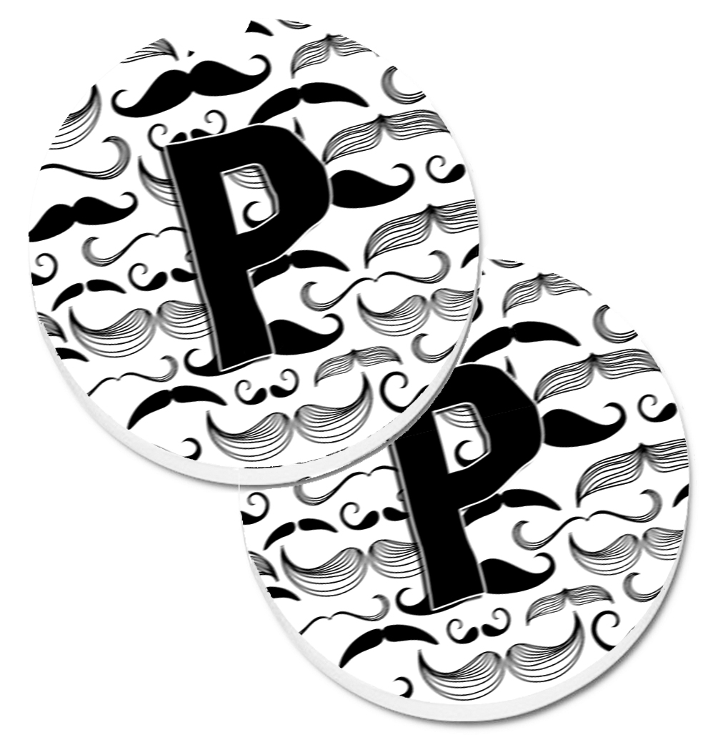 CJ2009-PCARC Letter P Moustache Initial Set of 2 Cup Holder Car Coaster