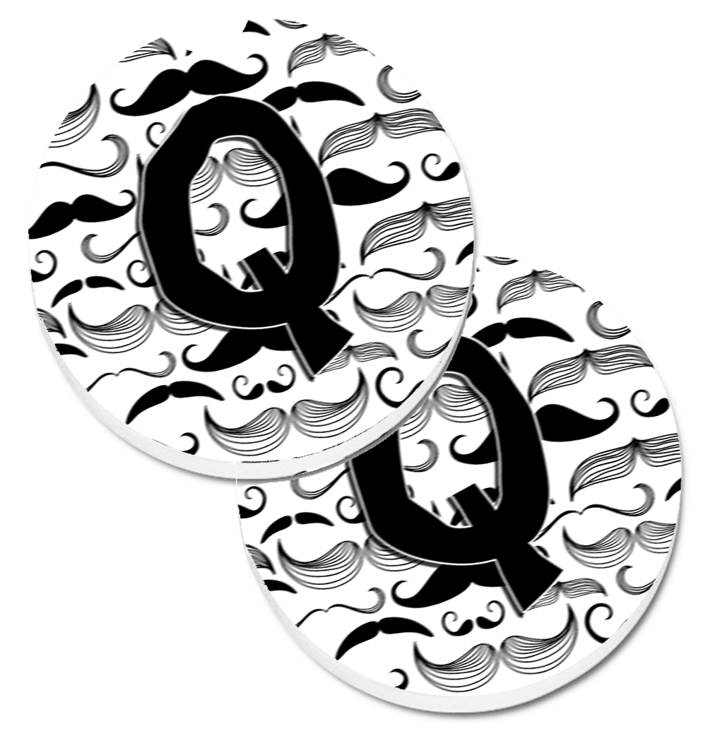 CJ2009-QCARC Letter Q Moustache Initial Set of 2 Cup Holder Car Coaster