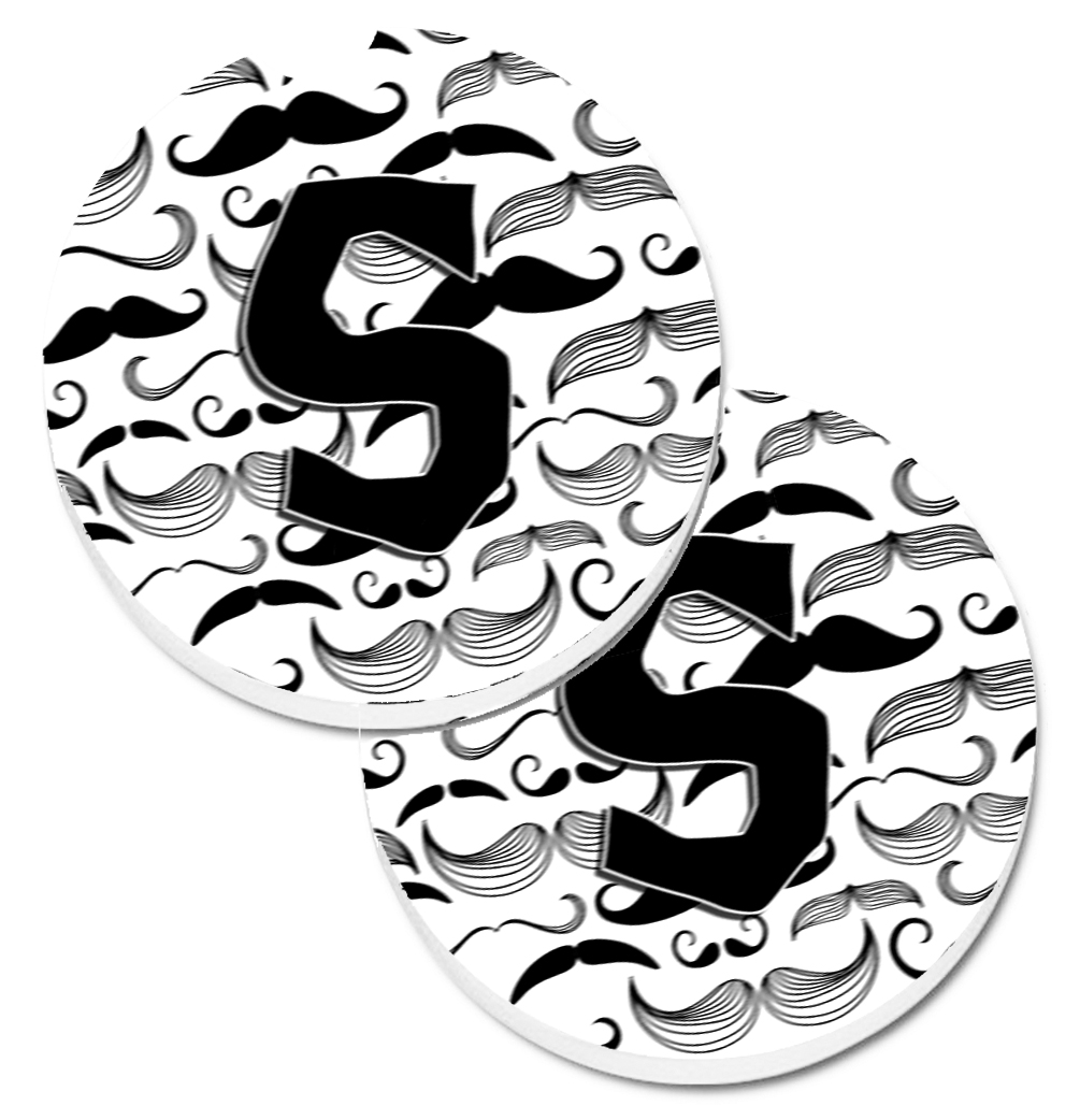 Letter S Moustache Initial Set of 2 Cup Holder Car Coaster