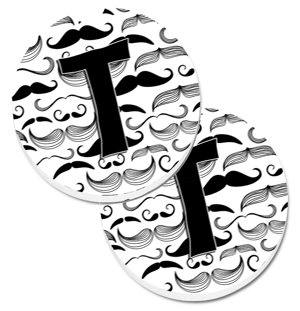 CJ2009-TCARC Letter T Moustache Initial Set of 2 Cup Holder Car Coaster