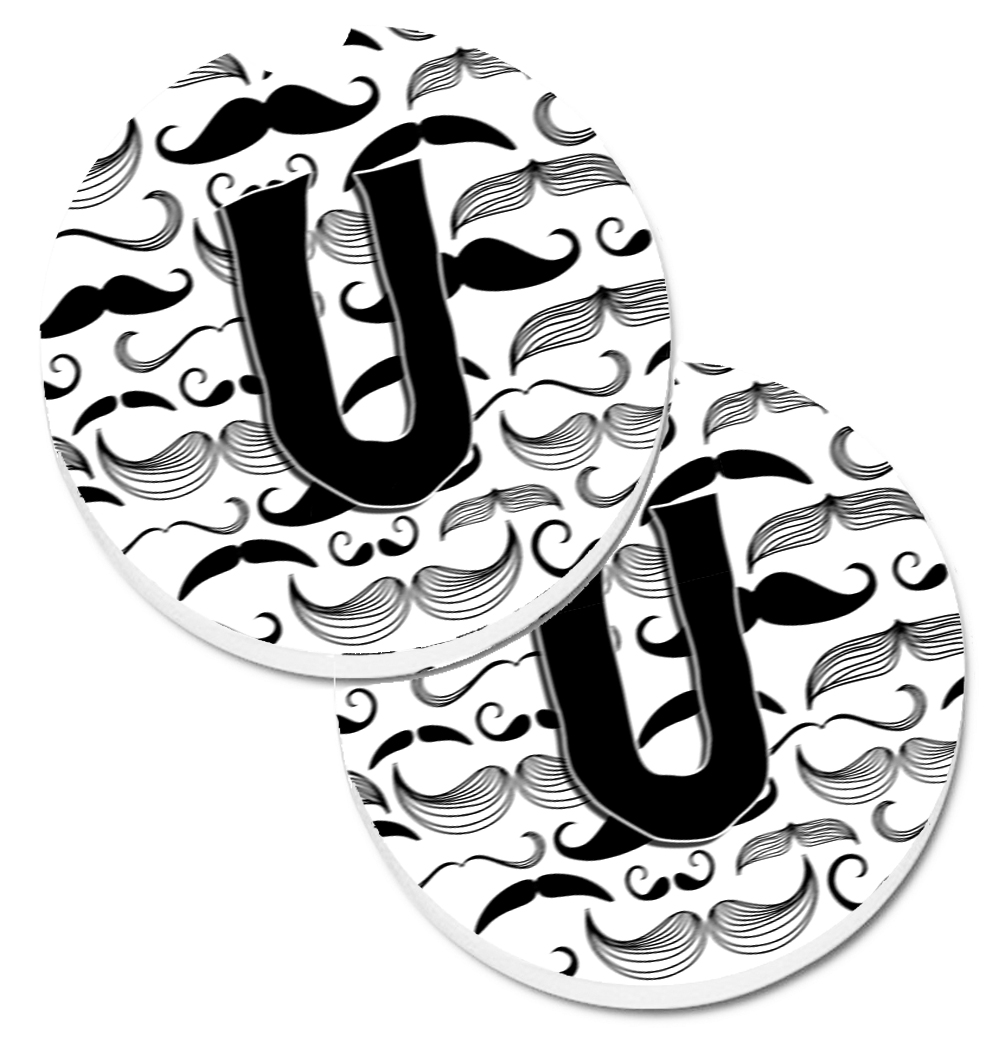 CJ2009-UCARC Letter U Moustache Initial Set of 2 Cup Holder Car Coaster